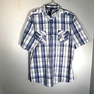 David Bitton* Men's Short Sleeve Button Down Curved Hem Pocket Shirt~ Size Large